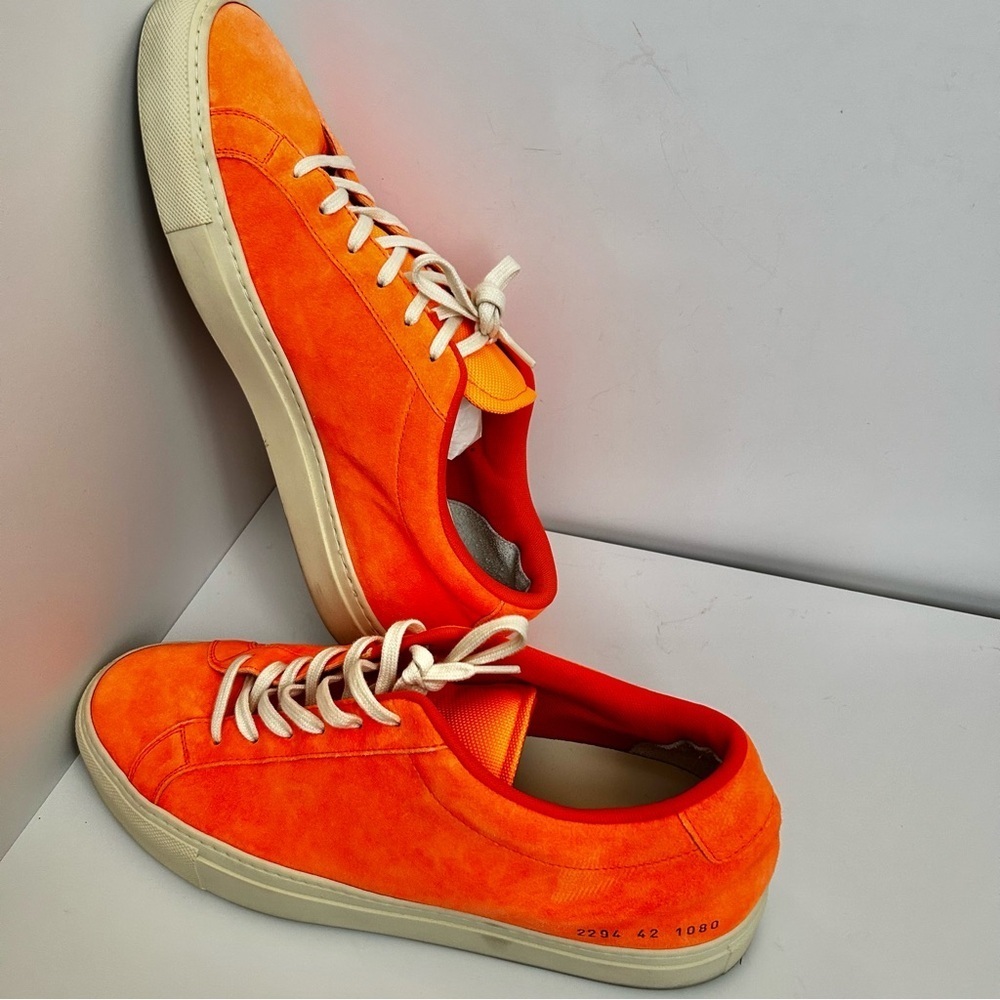 Common Projects Achilles Fluo Orange Suede Low Top Sneakers - Picture 2 of 10